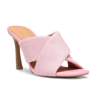 NWOT Joie Luce Stacked Heel Criss Cross Sandals in Pink Terry Sz. 6.5